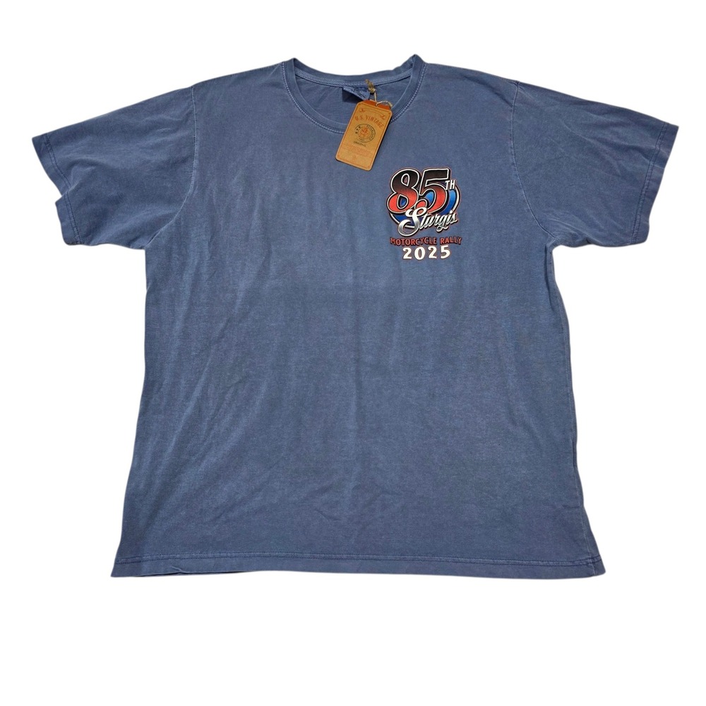 NEW US Vintage 85th Sturgis Motorcycle Rally 2025 T Shirt‎ Blue XXL Cotton NWT